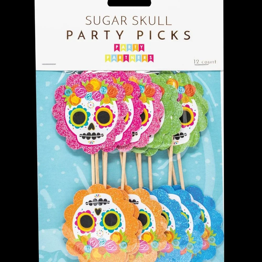2 Packs-12pc Sugar Skull Party Picks for Cupcakes Halloween Dia de los Muertos